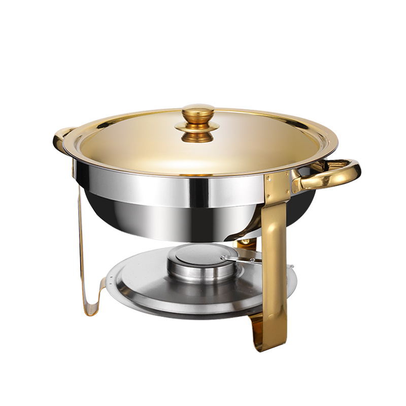 Cross-Border Supply Stainless Steel Buffet Stove Hotel Insulation Stove Restaurant Golden Round Alcohol Stove Food Heater