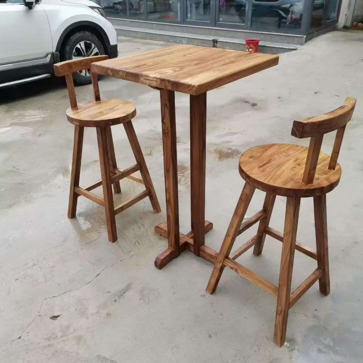 Restaurant Tables and Chairs, Commercial Cafes, American Retro Solid Wood Small Round Tables, Fast Food Canteens, Noodle Shops, Milk Tea Shop Tables