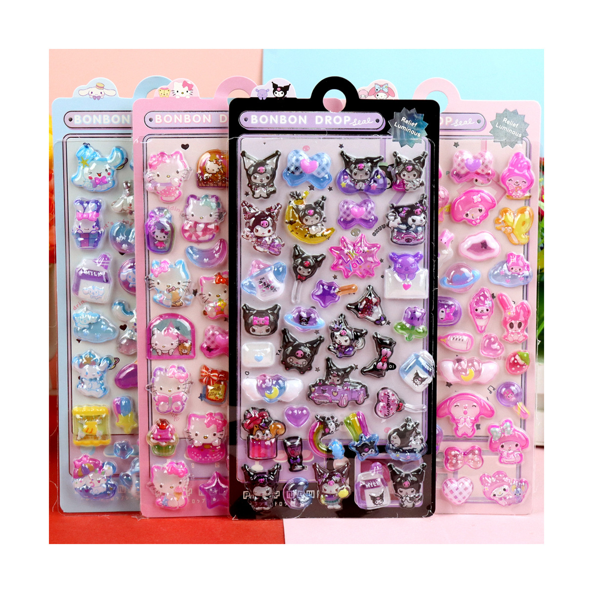 3D Stereo Luminous Embossed Sticker Children's Cartoon Sanrio Kulomi Kapi Star KT Cat Sticker