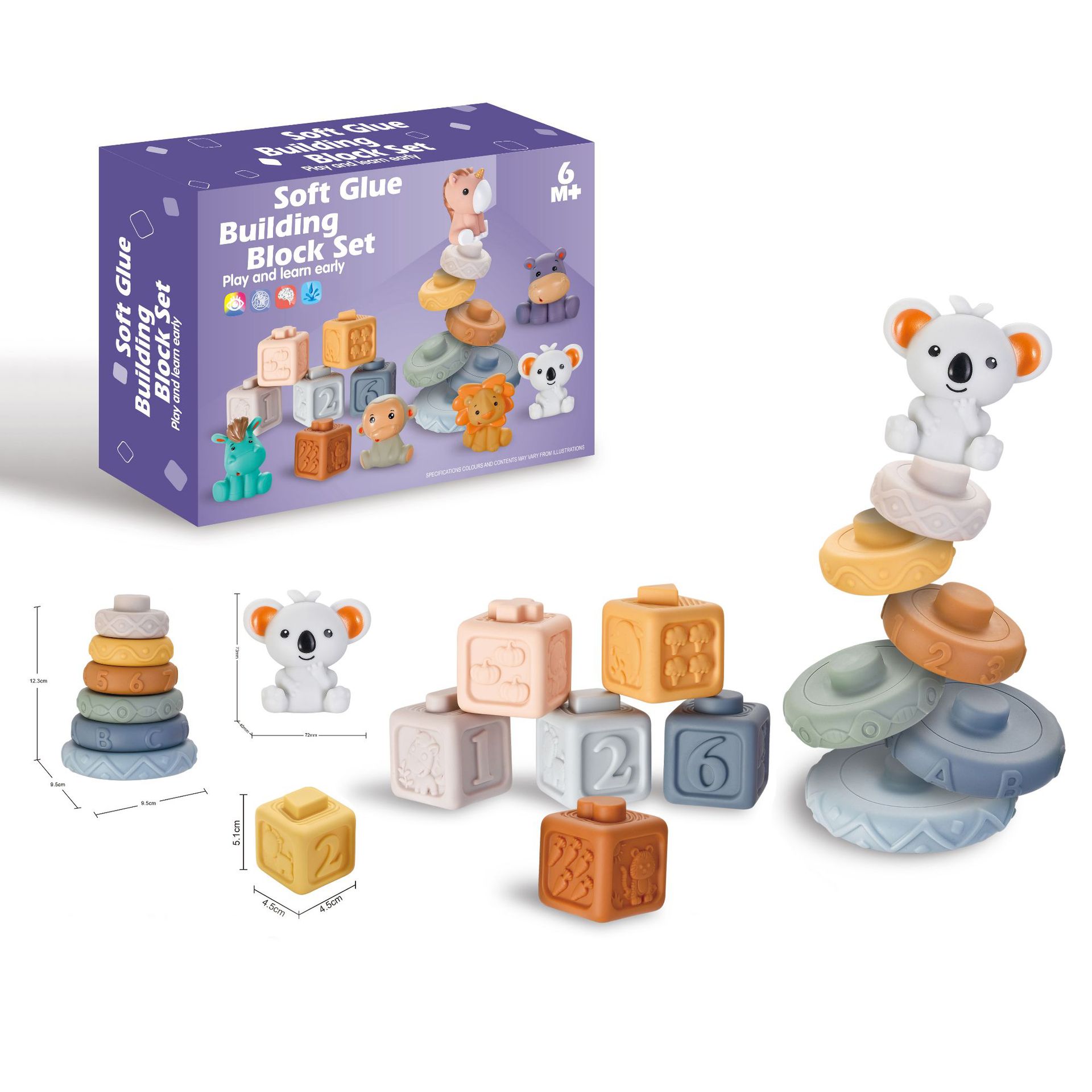 Cross-Border Infant Koala Soft Building Blocks Early Education Educational Toys for Number Recognition and Matching, Soft Rubber Stacking Toys, Squeeze and Sound Toys