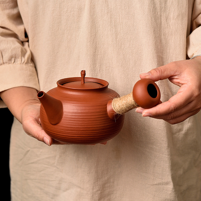 Chinese-style Heat Resistant Chaoshan Red Mud Carbon Furnace Sand Pot Thin Tire Boiling Tea Coal Carbon Furnace Purple Sand Boiling Water Zhu Mud Pot Can Jump Cover