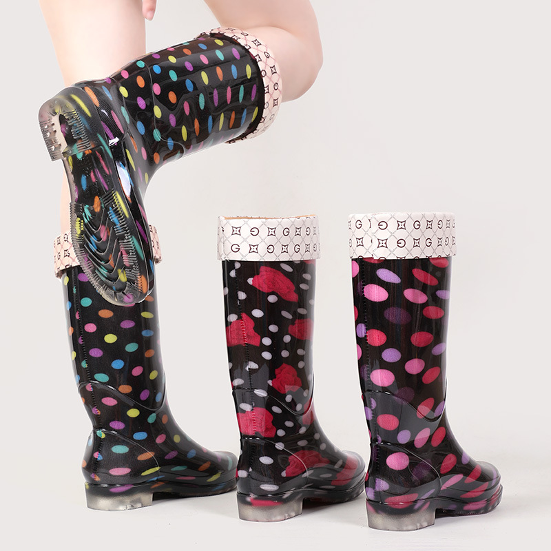 New high water shoes ladies velvet warm wear-resistant non-slip waterproof rain boots adult outdoor labor protection long rain boots