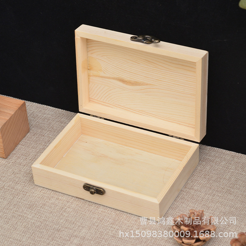 Simple rectangular storage wooden box packaging gift storage jewelry box flip hand gift diy storage box