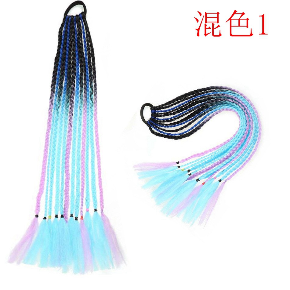 Children's Pure Single Color Small Braid Ponytail Hair Circle Small Braid Color Ponytail Twist Braid Hair Circle Dirty Braid Ponytail