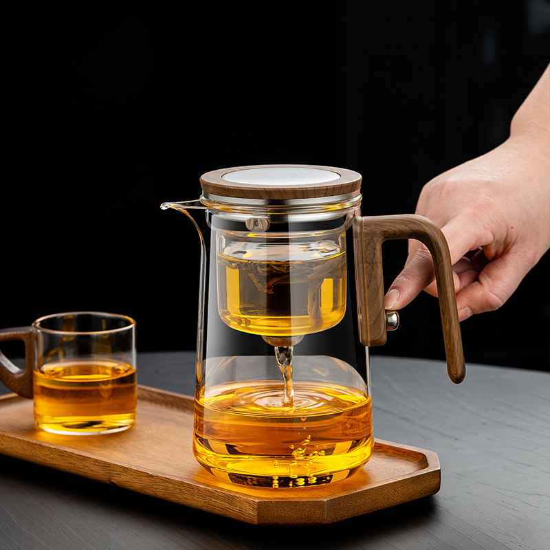 Tea Brewing Pot with Tea-Water Separation, Elegant Cup, All-Glass Heat-Resistant Filter, Kung Fu Tea Set, Magnetic Suction Tea Cup, Light Luxury