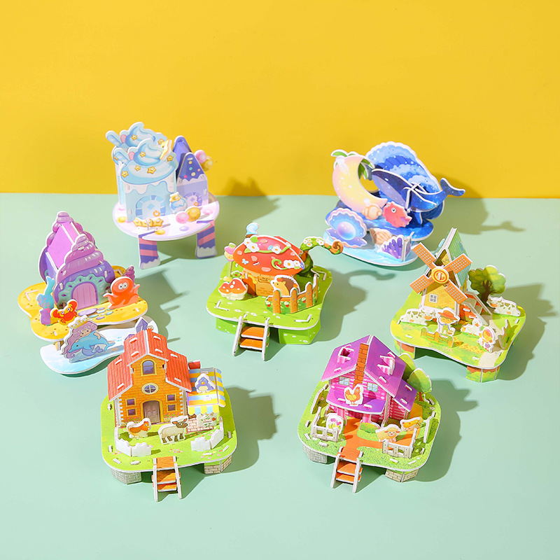 Children's Stereo House Puzzle Handmade DIY Educational Puzzle Toys Kindergarten Reward Students Small Gifts Wholesale
