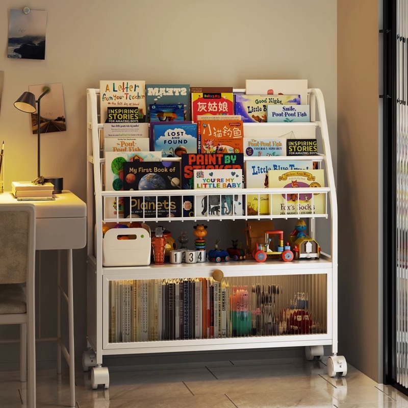 Children's Bookshelf Home Picture Book Rack Reading Area Mobile Toy Storage Rack Simple Baby Bookcase Storage Rack Floor-Standing