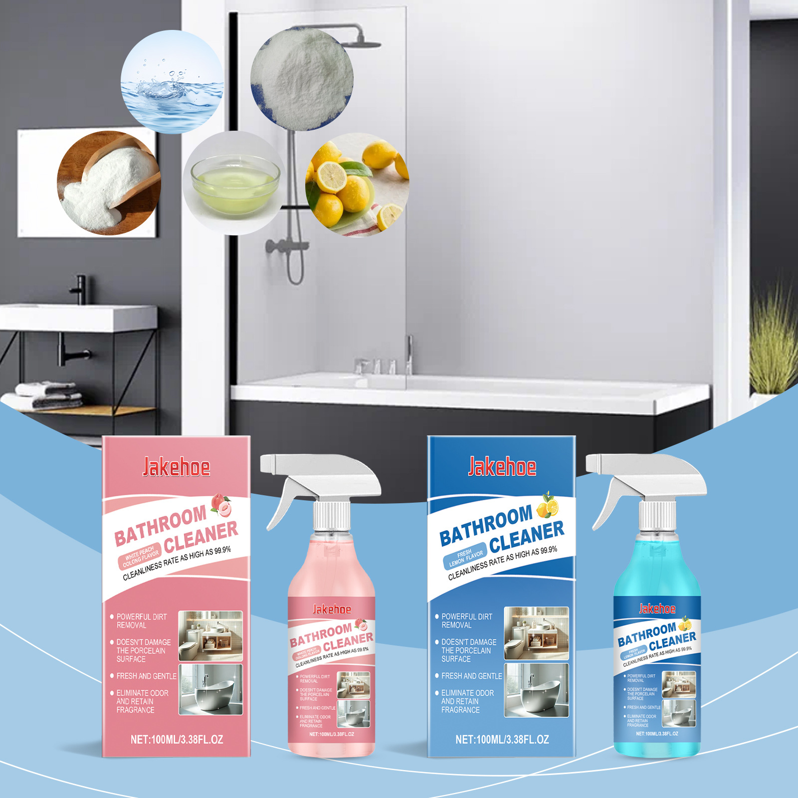 Чистящее средство для ванной Jakehoe (вкус белого персика и улун) с свежим ароматом