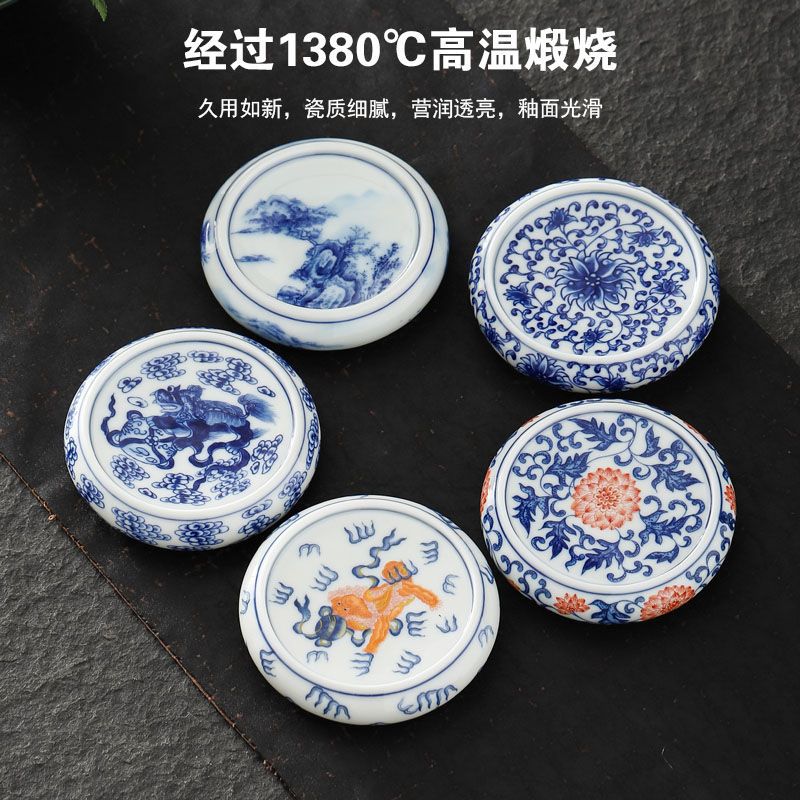 Керамическая крышка для круглого чайника в стиле синий и белый, аксессуары для чайного набора, легкий ретро стиль