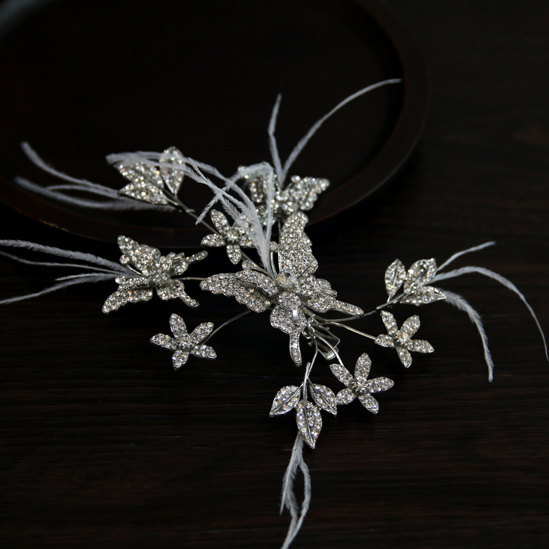 Korean Style 2025 New Bridal Headwear Super Fairy Butterfly Feather Atmospheric Rhinestone Hairpin Side Clip Wedding Dress