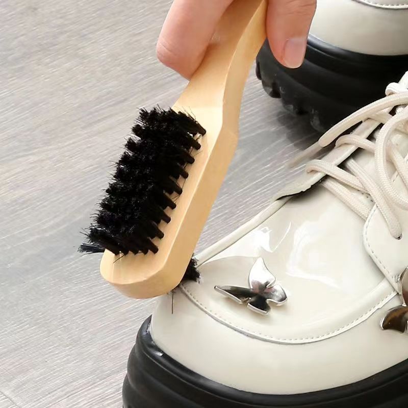 Source Manufacturer Yj-830 Lotus Wood Bristle Solid Wood Pig Hair Three-Use Multi-Functional Shoe Polish Brush Leather Shoe Leather Shoe Protection Brush