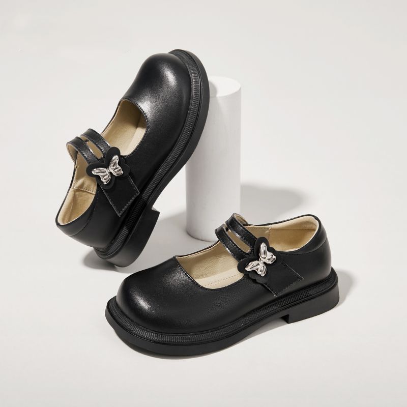 Girls' Leather Shoes 2025 Spring and Autumn New Style Soft Sole Student Shoes Princess Shoes Black Performance Children's Shoes