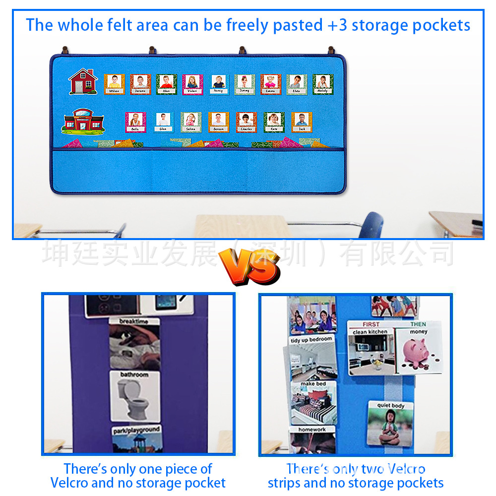 Factory in stock supply Amazon supply wall-mounted felt board attendance bag sign-in hanging bag can be affixed with photos attendance bag