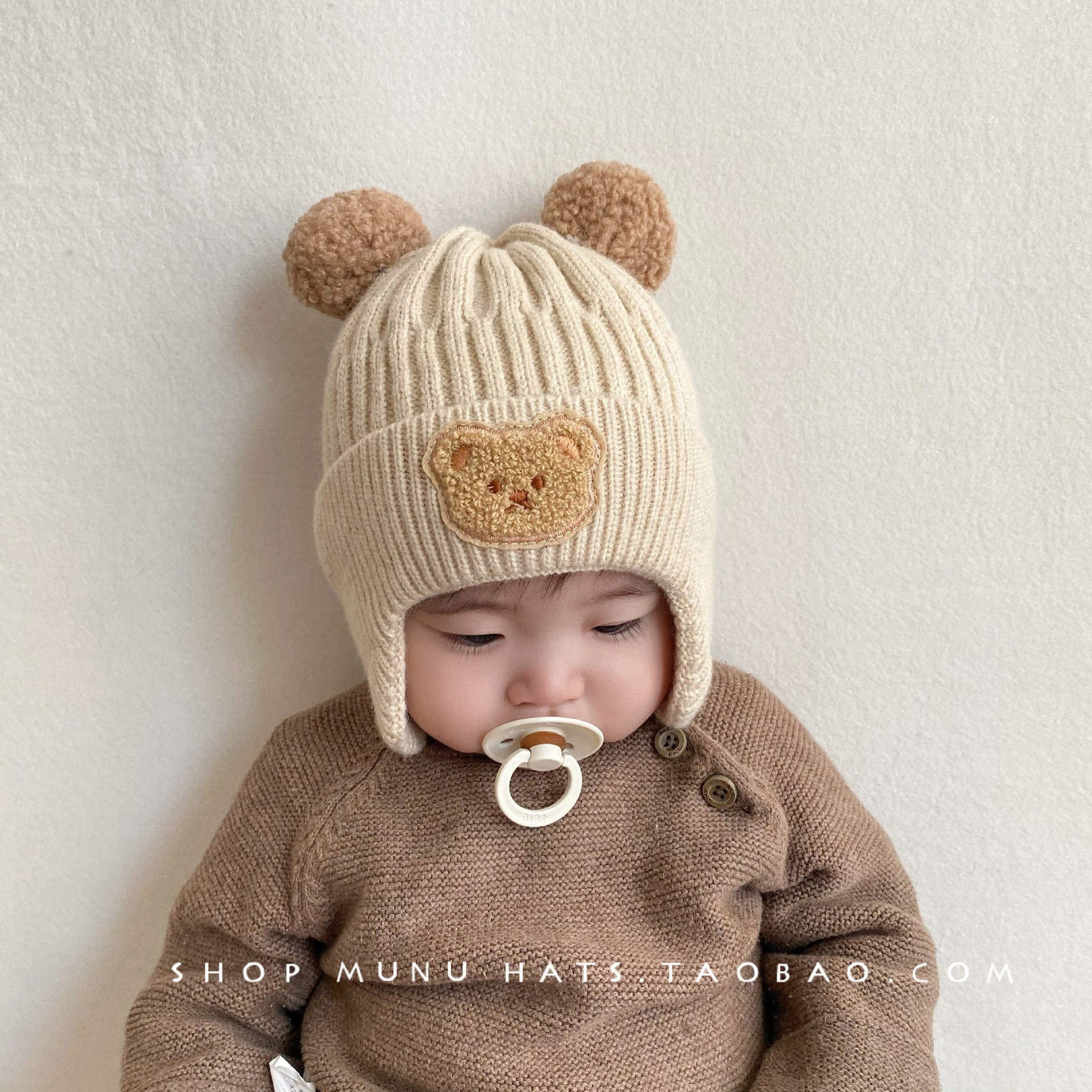 Baby Woolen Hat, Cute Bear Ear Protection Hat, Kidsren's Winter Thickeneded Warm Knitted Hat, Korean Style Infant Hat