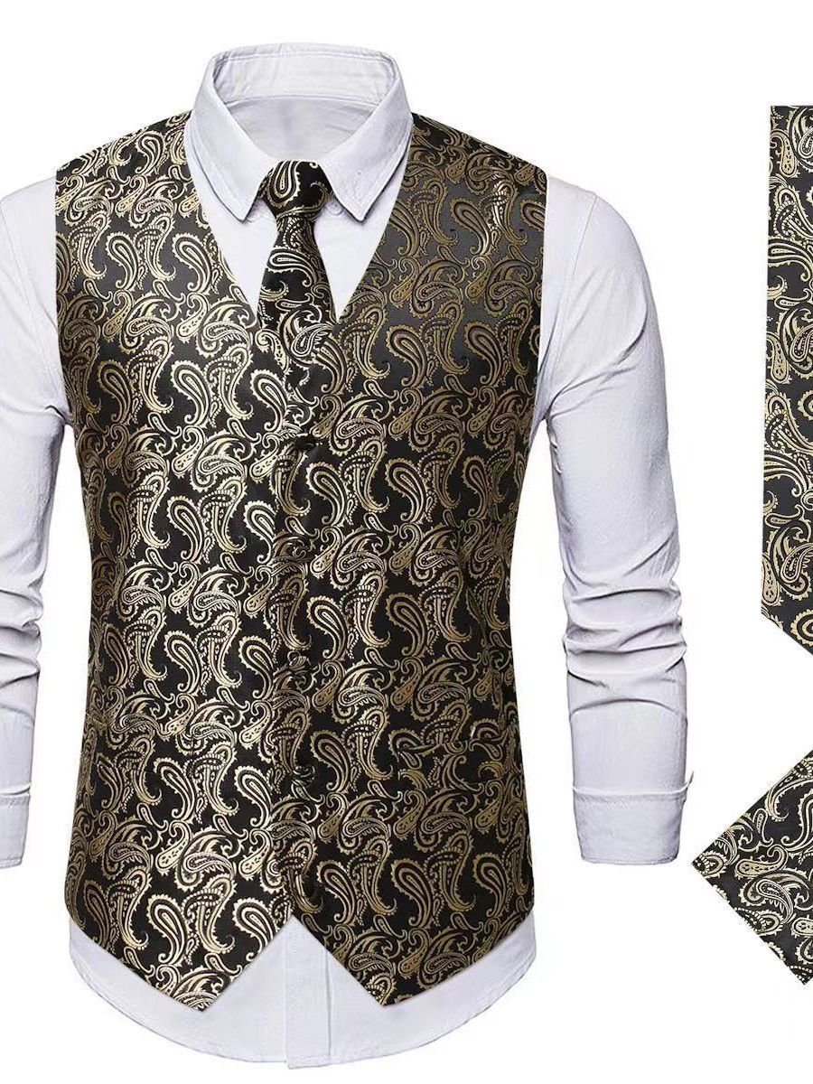 Cross-border Amazon new men's fashion plus size suit vest men's European size casual waist flower formal vest vest vest