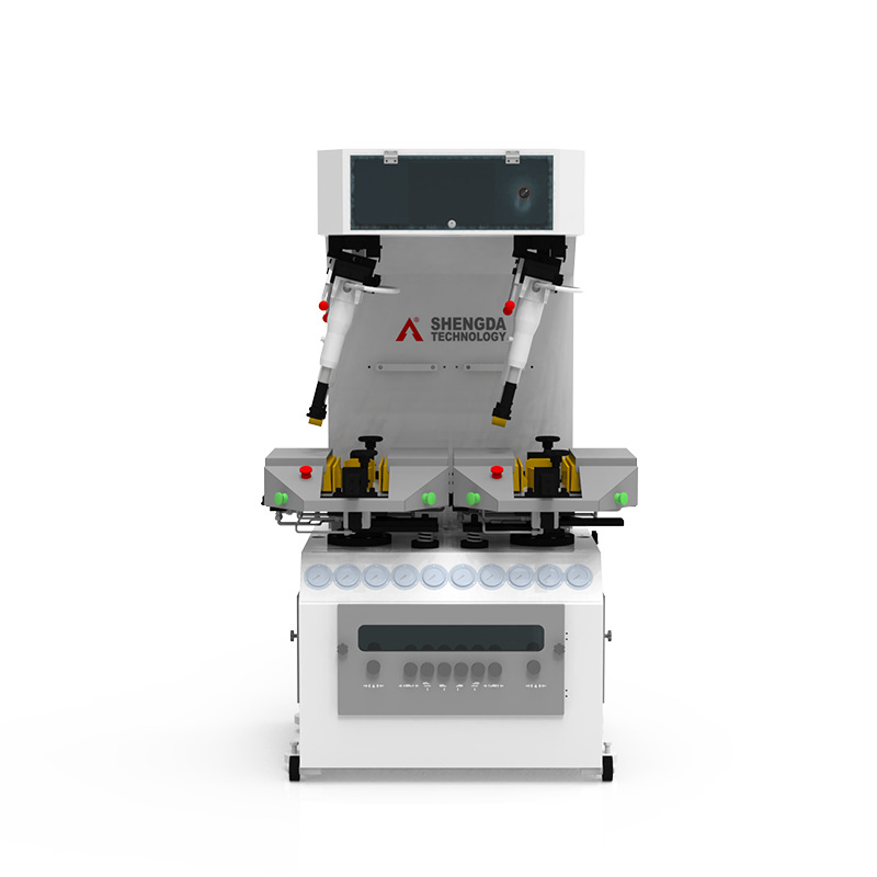 Shengda Technology Гуандун, машина для прессования подошвы и края с передним и задним зажимом, стендовая машина с двойными станциями