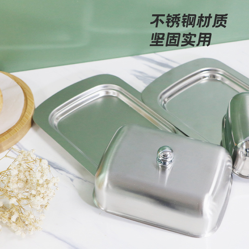 Stainless Steel Butter Box Restaurant Butter Box Butter Dish Snack Plate Western Cheese Box Fresh-Keeping Box Commercial