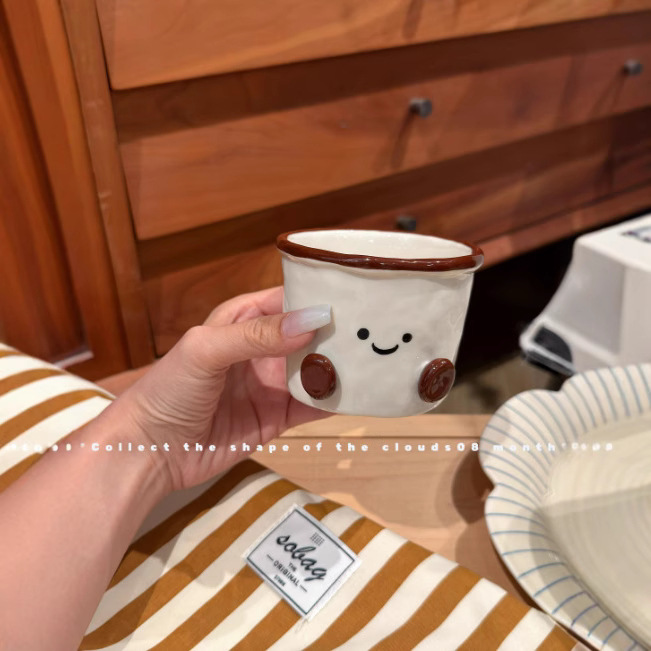 New Ins Super Cute Cocoa Bean Series Cute Mini Cup Double Ear Cup Rice Bowl Dessert Bowl Salah Plate