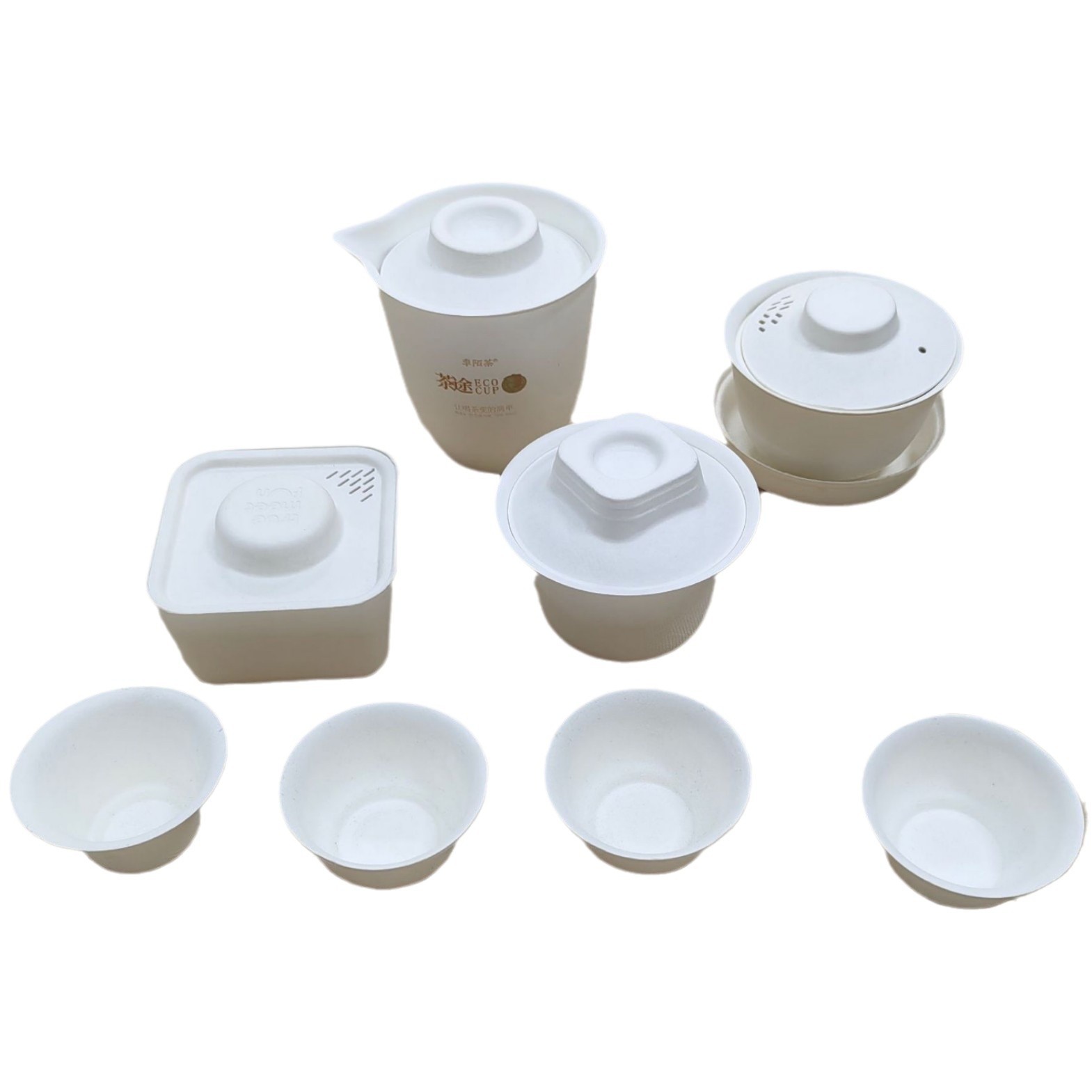 Wholesale Pulp Molded Eco-Friendly Disposable Kung Fu Tea Cups Thickened Portable Tea Set Paper Separation Fair Cup Travel