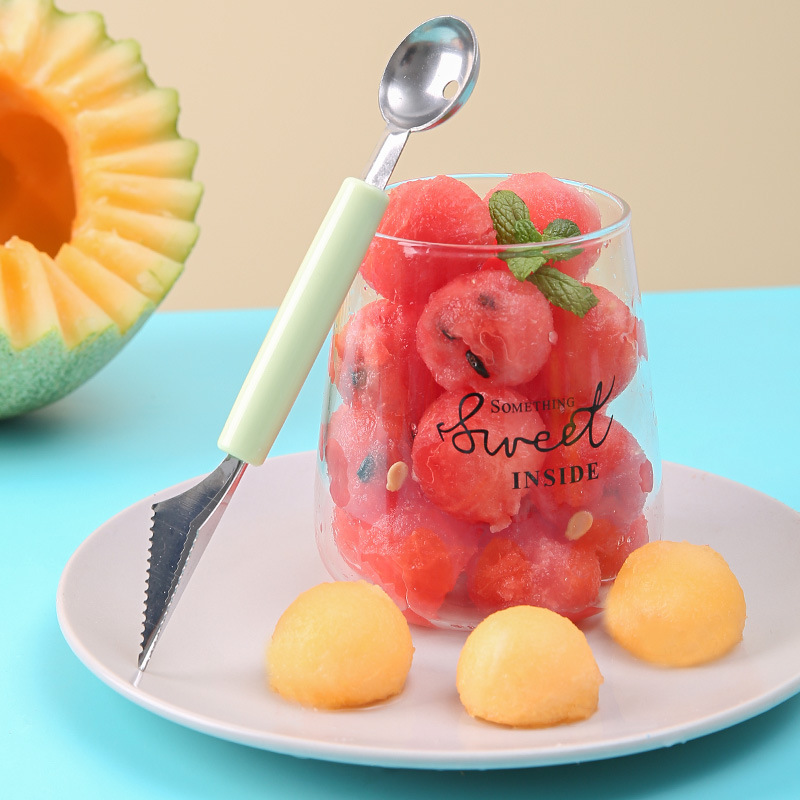 Stainless Steel Fruit Digger Cut Watermelon Artifact Fruit Ball Digger Ice Cream Round Spoon Cut Fruit Split Carving Knife