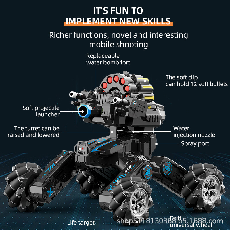 2.4g Gesture Remote Control Battle Side Spray Car Bullet Four-Wheel Drive Water Bomb with Built-In Music Remote Control Car Kidsren's Toy