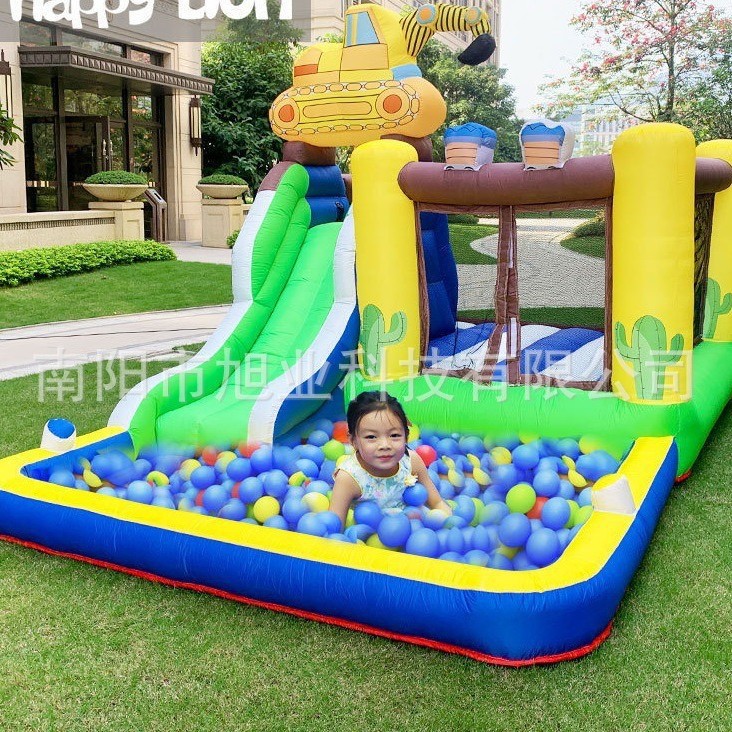 Fantasy Excavator Happy Lion Inflatable Children's Water Slide Castle Pool Outdoor Inflatable Small Family Castle