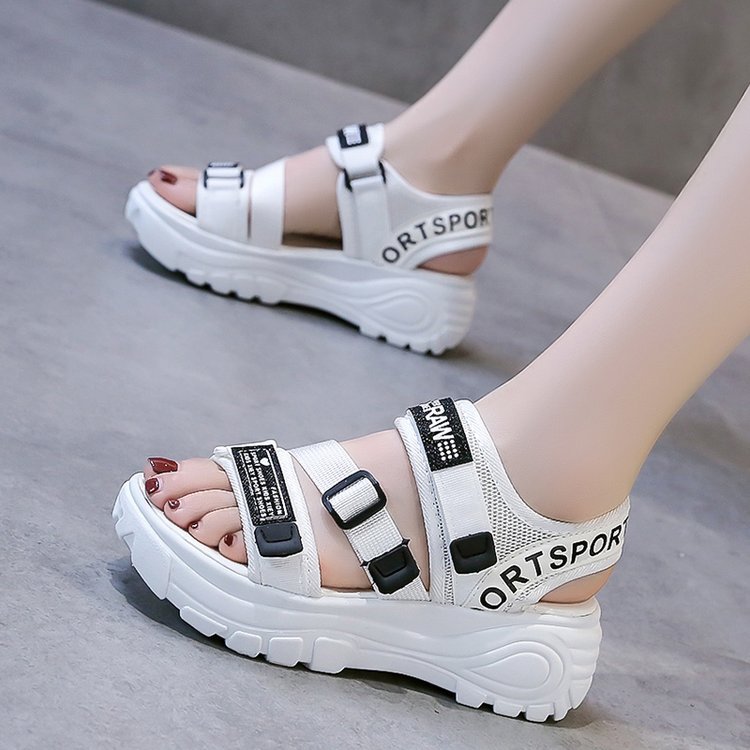Woven Velcro Sports Sandals for Women 2025 Autumn New Korean Style Platform Thick-Soled Casual Large Size Sandals for Women
