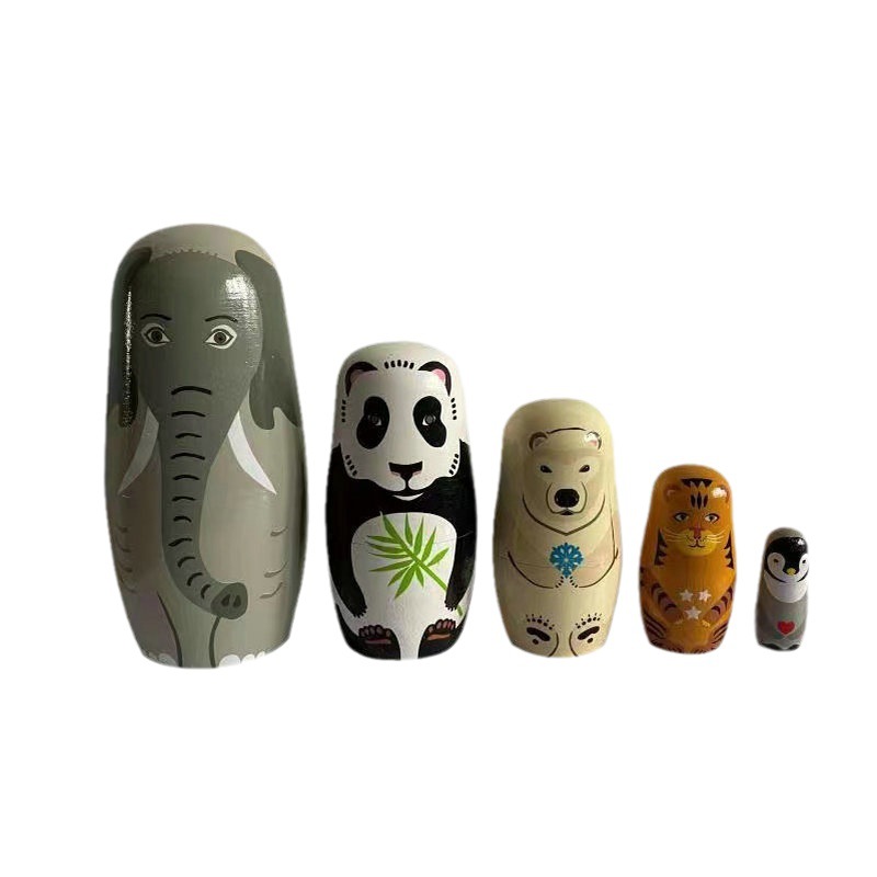 Wholesale Russian Matryoshka Doll Five Layers Elephant Matryoshka Doll Handmade Crafts Home Decoration Painted Hand Cartoon Doll