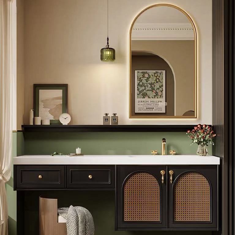 Oak French Retro Bathroom Cabinet Combination Vanity Cabinet Bathroom Sink Bathroom Slate Hot Bending Integrated Basin