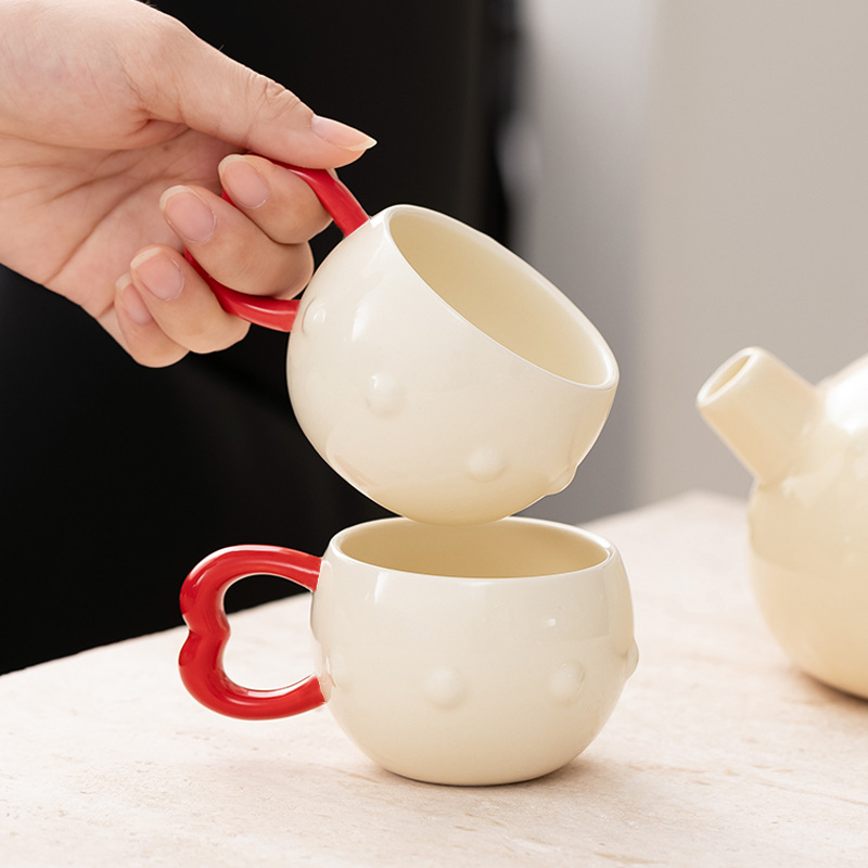 Apple Water suit High-end Household Living Room Ceramic Tea Cup Kettle suit with Gift Box Gift Giving for Housewarming