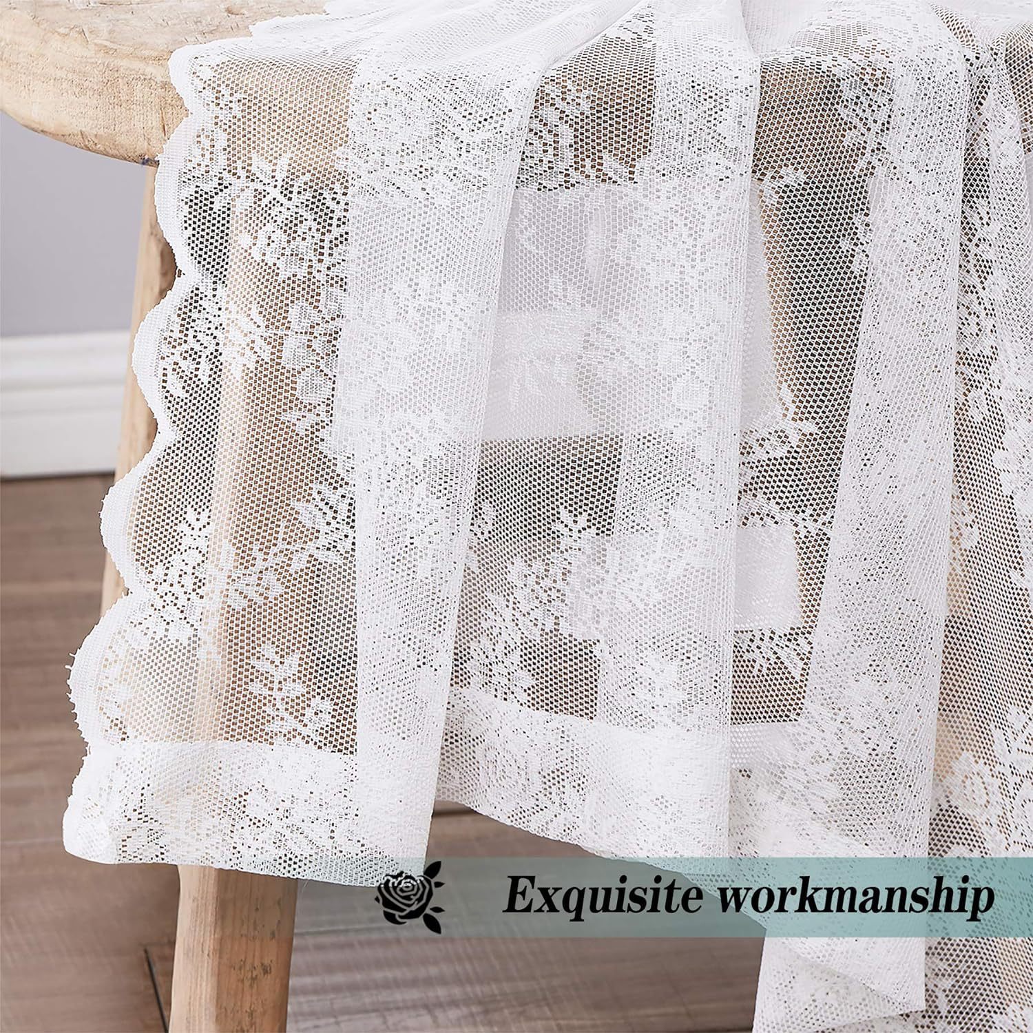 Manufacturer Full Polyester Lace Window Screen Lace Curtain Window Screen Fabric Water Wave Cut Out Light-Transmitting Curtain