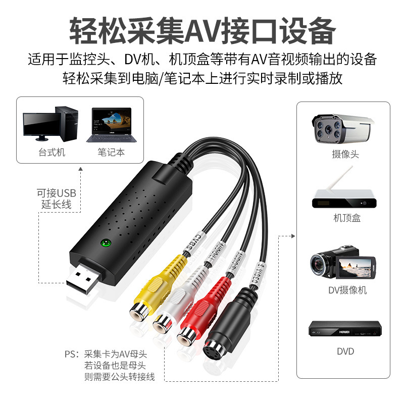 Cross-Border Usb2.0 Collector Av Signal Image Video Hd Capture Single-Channel Av to USB Video Capture Card