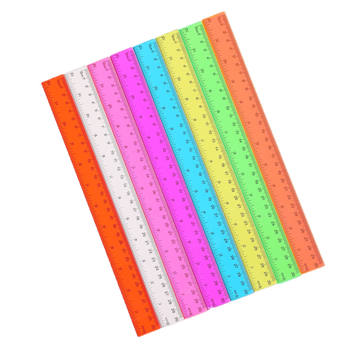 30cm Colorful Straight Ruler 30cm Transparent Ruler Cross-Border Supply Multi-Color Colorful Ruler School Stationery Plastic Ruler