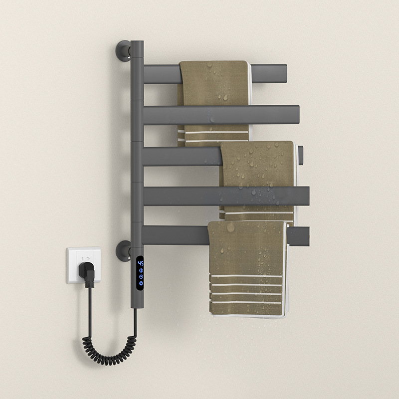 Rotatable Electric Towel Rack Stainless Steel Bathroom Heating Storage Rack Hotel Engineering Intelligent Punch-Free Drying Rack