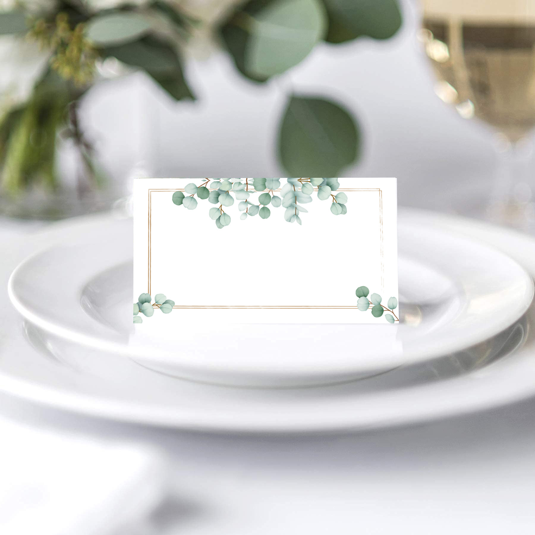 Cross-border Wholesale Green Leaf Watercolor Wedding Dinner Event Seat Folding Card Event Decorative Card Write