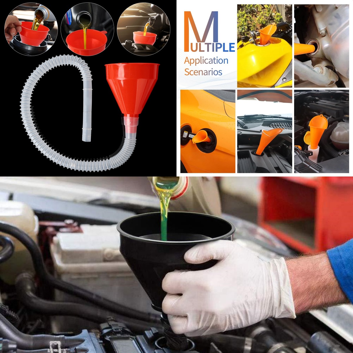 Cross-border hot-selling refueling funnel with filter telescopic tube car and motorcycle refueling gasoline plastic long nozzle funnel