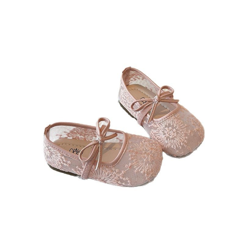 Flat Breathable Lace Mesh Shoes 2025 Spring and Summer New Korean Style Girl's Bow Shallow Mouth Mary Jane Shoes