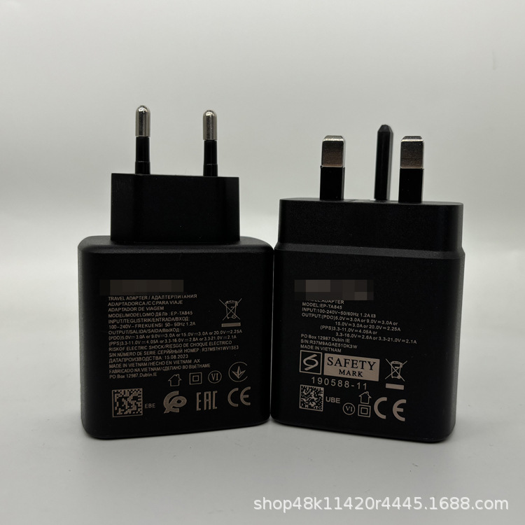 Original T845 is suitable for Samsung mobile phone charger 45W European standard British standard super fast charging 2.0 charging head