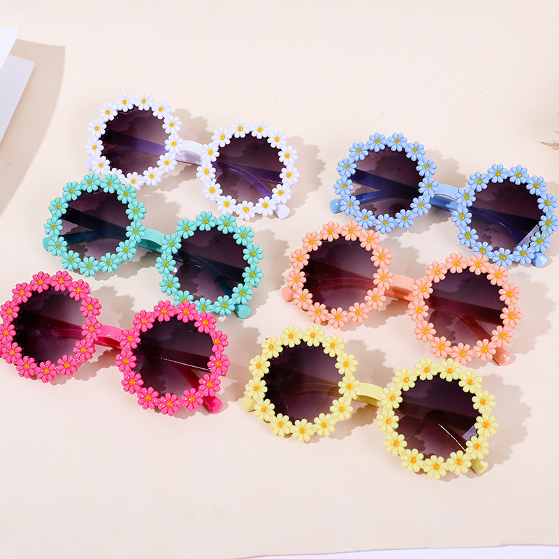 Girls Sunflower Round Flower Cute Fashion Sunshade Glasses Children Daisy Sunglasses Children Shape Cross Border Wholesale