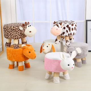 Cartoon Household Fabric Shoe Changing Stool Solid Wood Children's Animal Stool Elephant Low Stool Kindergarten Leather Dun Gift Small Stool