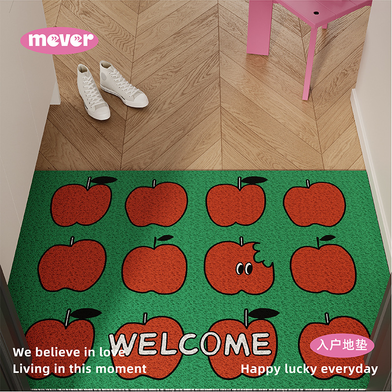 New Year's Red Apple Entrance Floor Mat Wire Ring Non-Slip Foot Mat Blanket Entrance Door Mat Entrance Door Can Be Cut Outside the Door