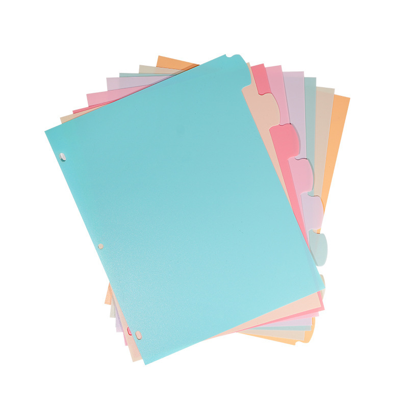 Cross-Border A4 Colorful Loose-Leaf Notebook Divider Pages Pp Frosted Waterproof Divider Core Paper Three-Hole Classification Notebook Bookmark Pages