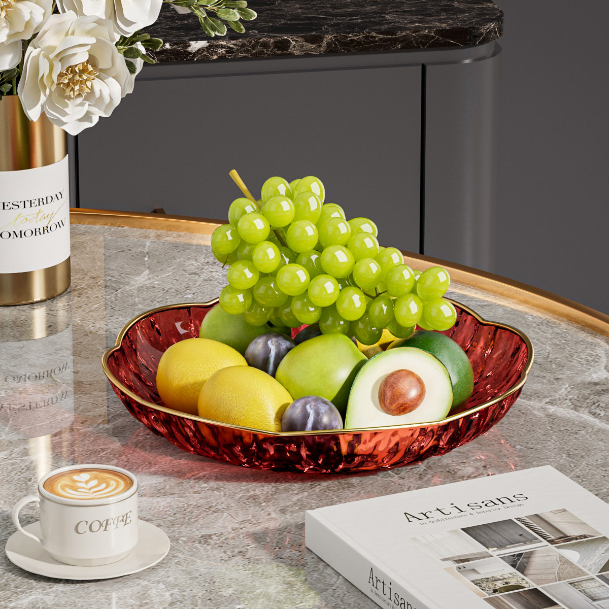 Household Fruit Tray, High-End Luxury Dried Fruit and Candy Display Tray, Living Room Glacier-Patterned Fruit Tray for Fruits and Vegetables