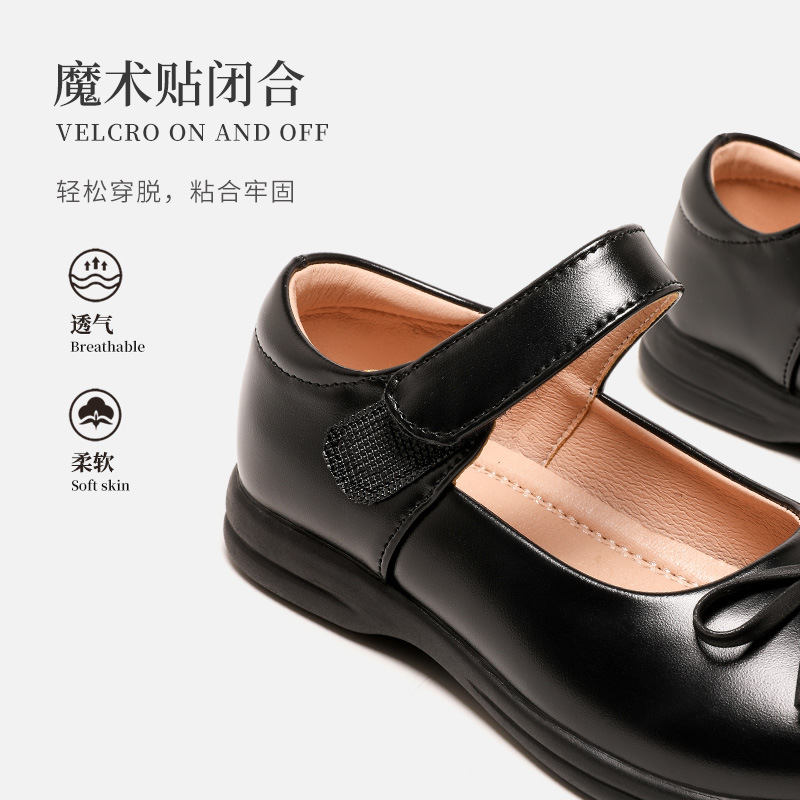 Girls' Leather shoes 2023 New Girls' British style Primary School student performance shoes Children's black single shoes College Princess