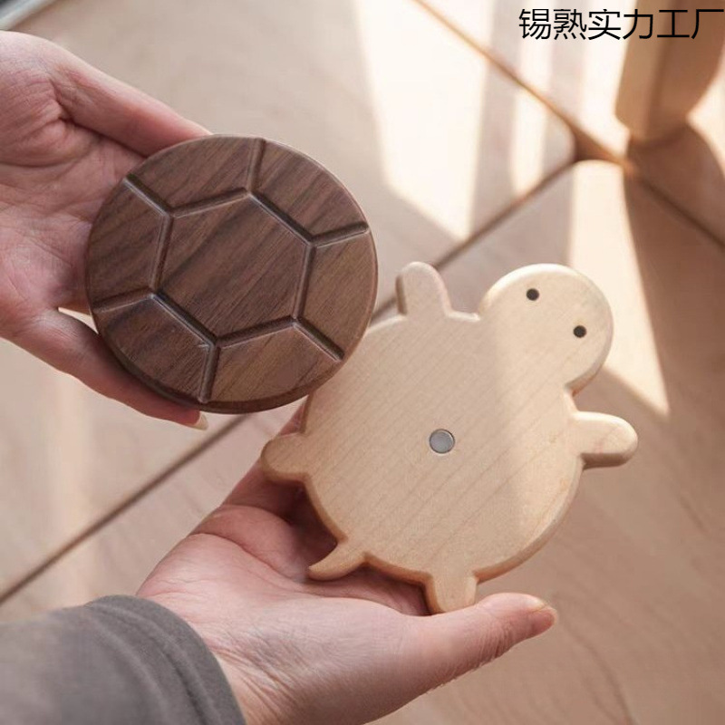 Cross-Border Cute Universal Coaster Tea Saucer Set Coffee Table Desktop Anti-Scalding Turtle Insulation Pad Walnut Solid Wood Coaster