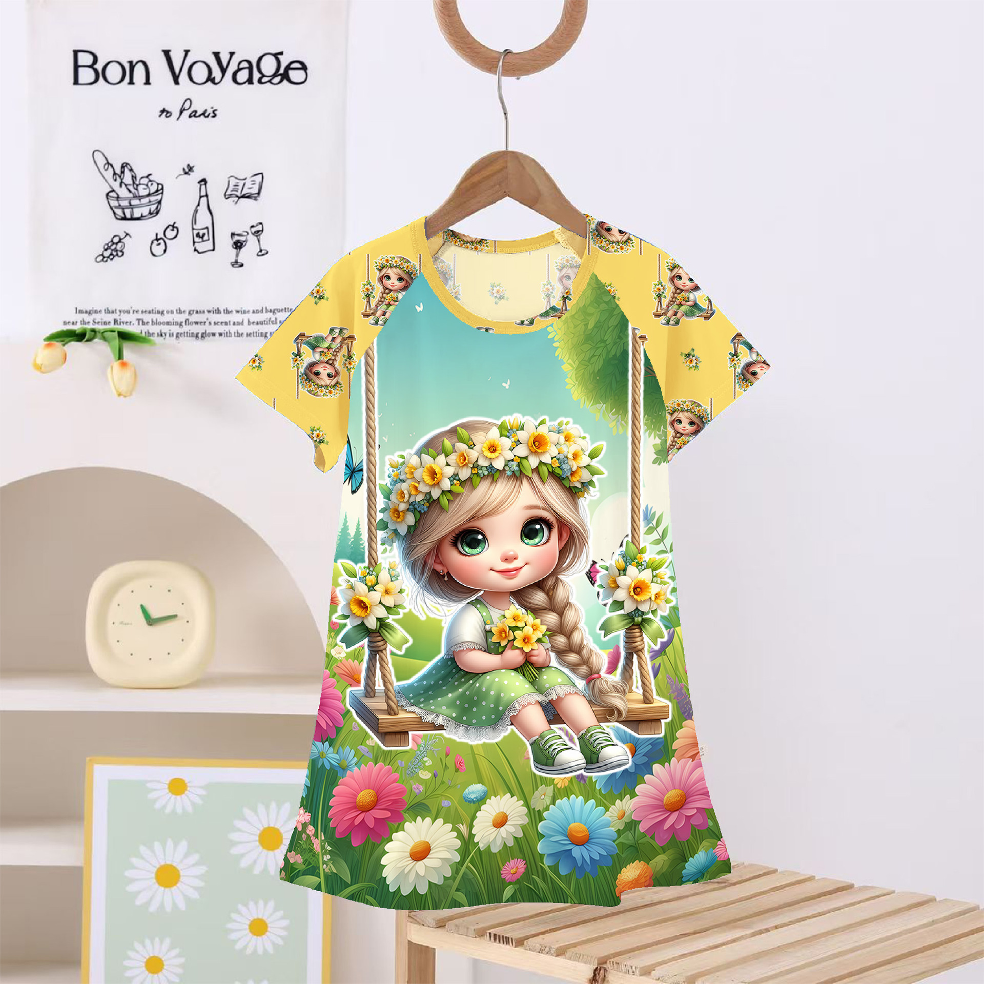 2025 New Children's Pajamas for Girls, Summer Princess-Style Nightgown Dress, Cartoon Ice and Snow Thin Dress for Home Wear