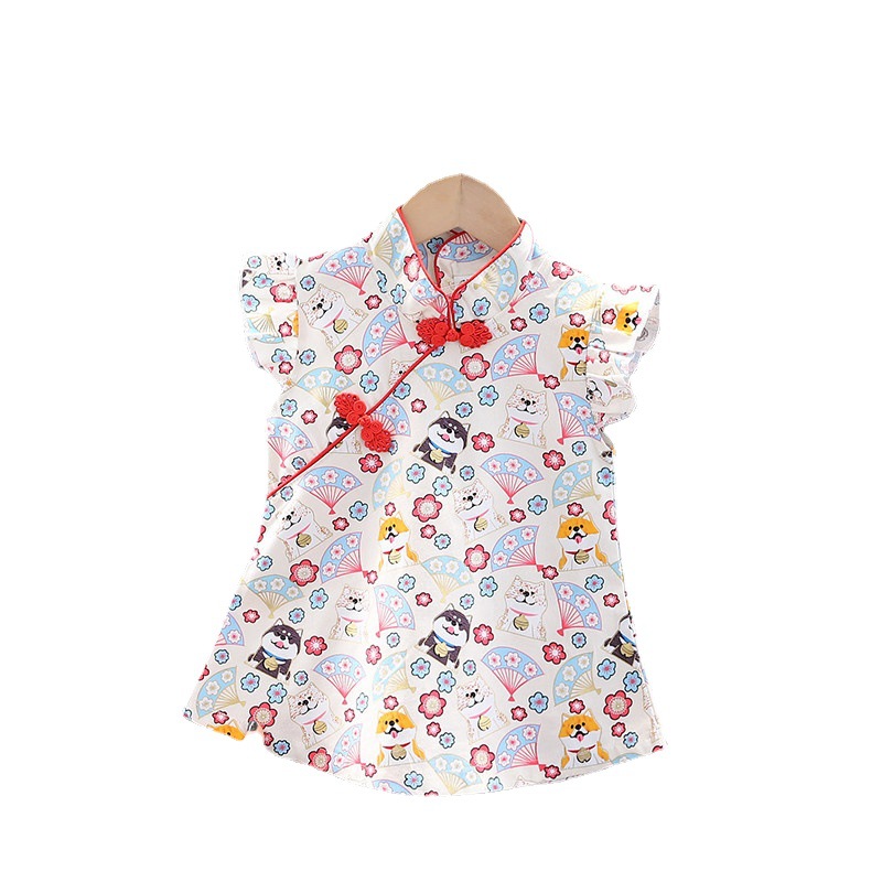 Girls Cheongsam National Style Hanfu Summer 2024 New Children's Full Moon Clothes Festival Baby Short-sleeved Dress