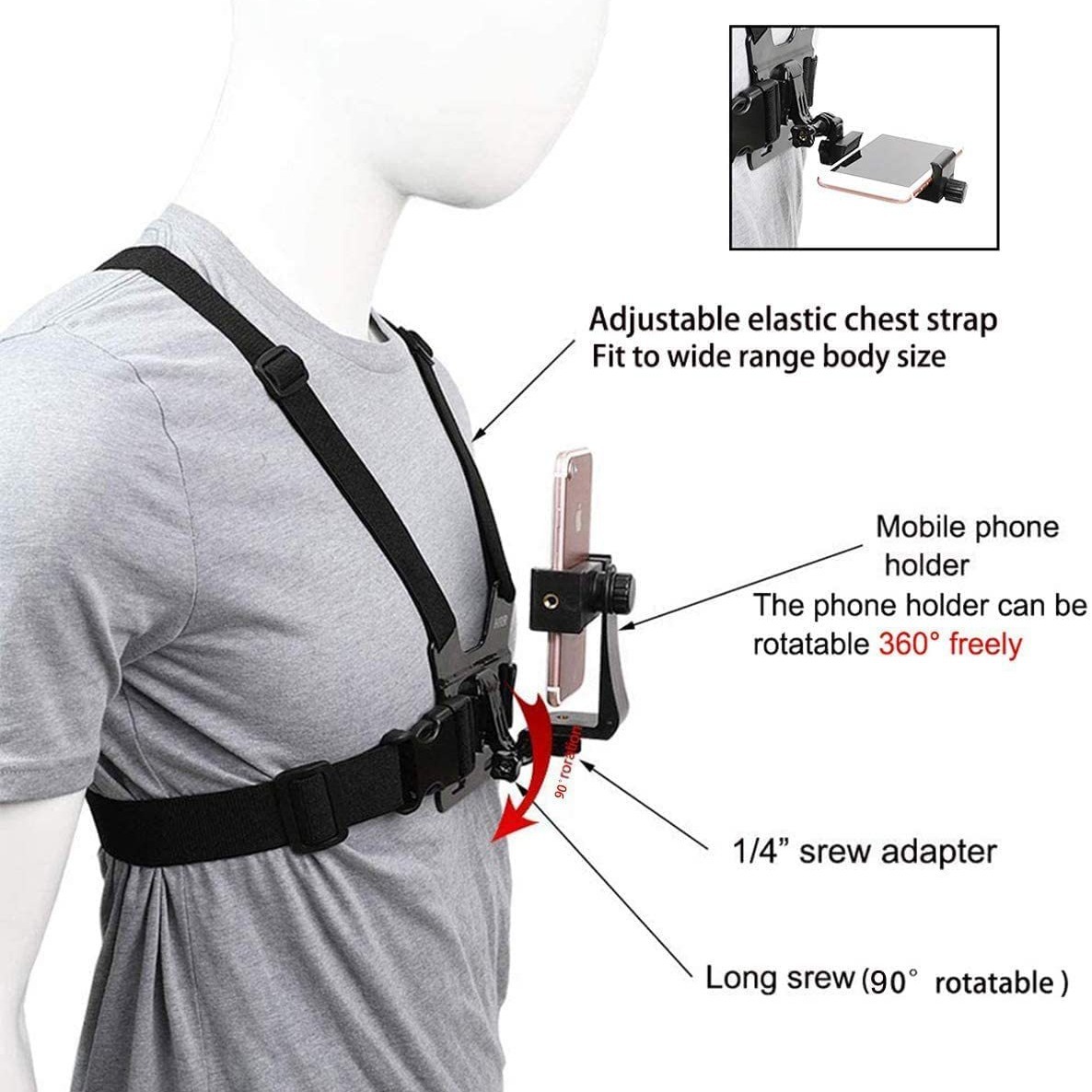 Camera shoulder strap gopro12/11 chest strap mobile phone clip insta360 Dajiang sports camera accessories live broadcast suit