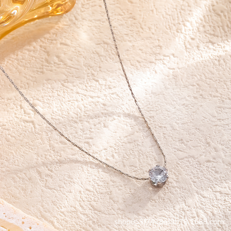 Titanium Steel Gold Six-Claw Zircon Necklace, Feminine Internet Celebrity, Versatile, Exquisite and Simple Clavicle Chain 18K Non-Fading