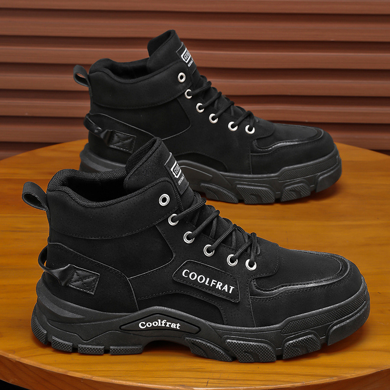 Autumn Men's Shoes New High-top Martin Boots Men's Trendy All-match Thick-soled Non-slip Workwear Shoes Short Boots Casual Labor Protection Shoes